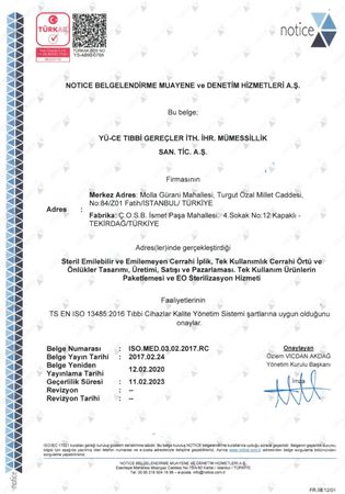 Yü-Ce Çerkezköy EN ISO 13485
